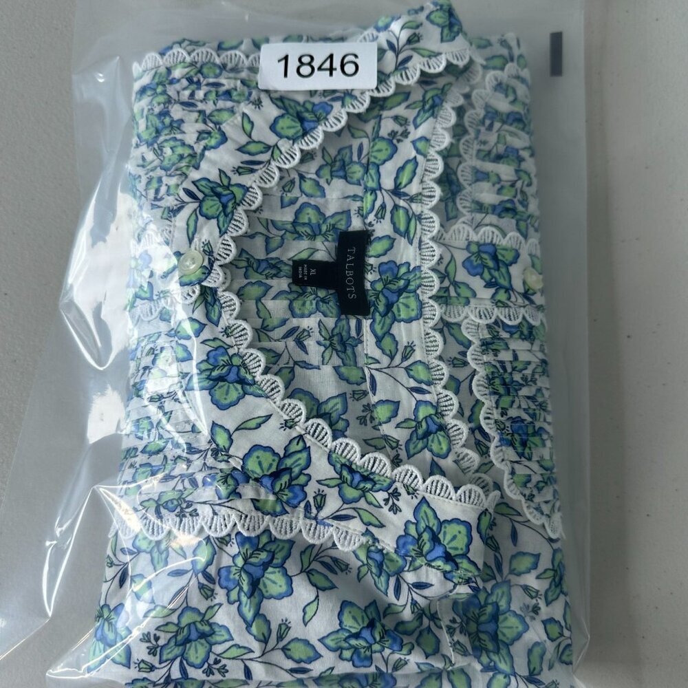 Talbots Lace Trim Top Floral Sz XL Petite Button‎ Up - Picture 2 of 11